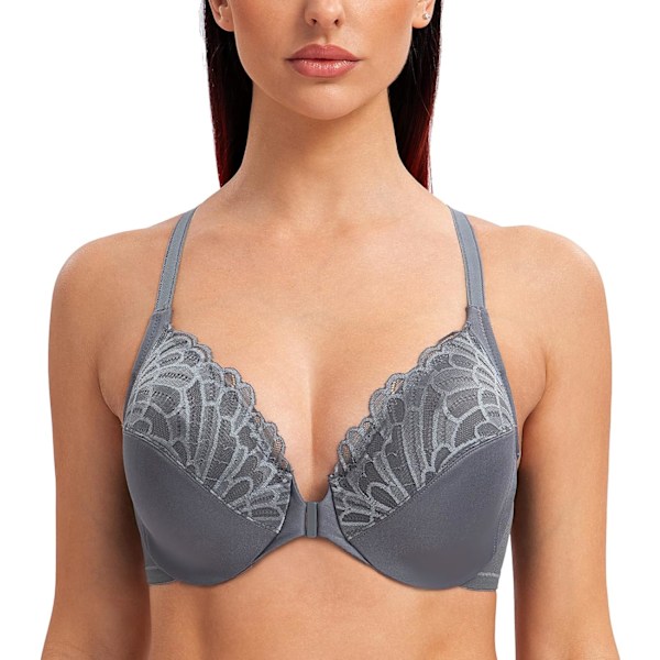 Kvinnors Racerback Front Closure Full Coverage Ovadderad Plus Size Underwire BH