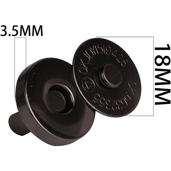 Magnetiske trykknapper for vesker, 6-pakning, 18 mm