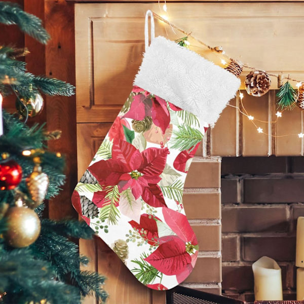 Julklapp, personliga julklappsstrumpor 2-pack Jul Vinter Julstjärna Blomma 45,7 cm Julstrumpor Hängande Ornament Ka