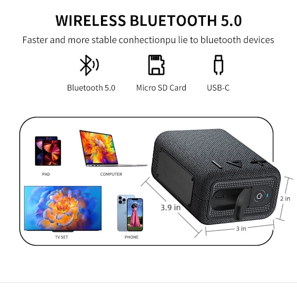Vattentät Bluetooth-högtalare, liten bärbar Bluetooth