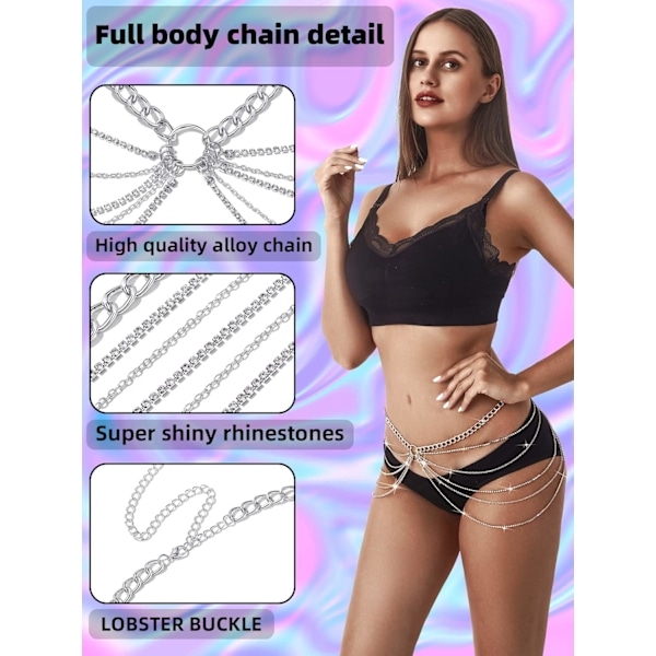 Rhinestone Body Chains Smycken för kvinnor och tjejer Sexiga