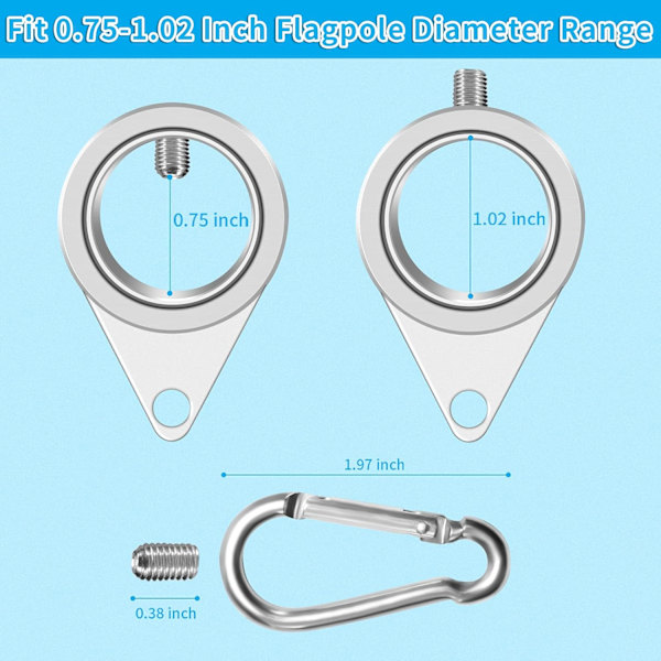 1\" Flaggstångsringar Clips - Roterande Flaggstångssvängbara Clips (Silver - 2PCS)