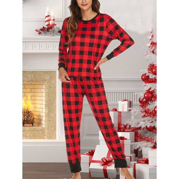 Kvinnors julpyjamas, långärmad pyjamas set, tvådelad sovkläder,