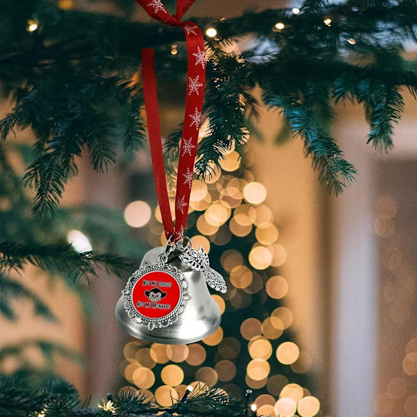 Ikke min cirkus, ikke mine aber Sølvklokke Ornament Juletræsklokker med rød snor Metal Xmas Hængende dekorationer til feriefest  Vinge