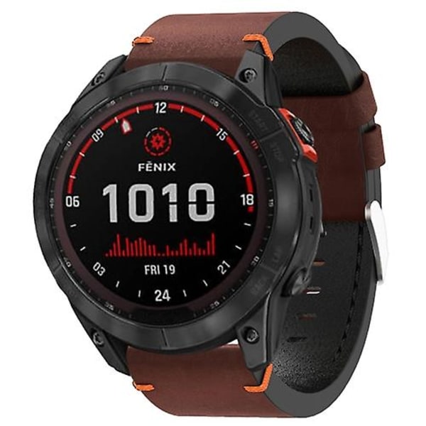 For Garmin Fenix 7x Solar 26mm Læder Søm Stål Spænde Urrem OVM Coffee