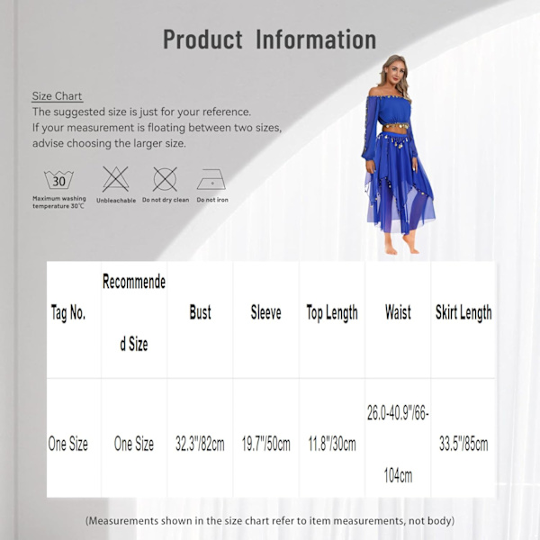 Kvinde mavedans outfits 2-delt off shoulder udskæring langærmet pailletter beskåret top og chiffon nederdel sæt sort one size sort one size