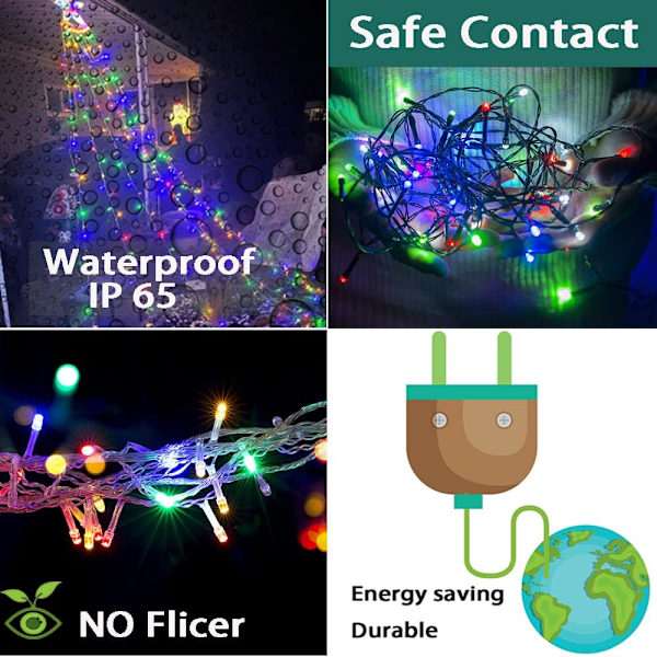 Udendørs juledekorationer, 12,6ft 350LED vandfaldslys, 8 tilstande julelys, juledekorationer til træ, udendørs jul