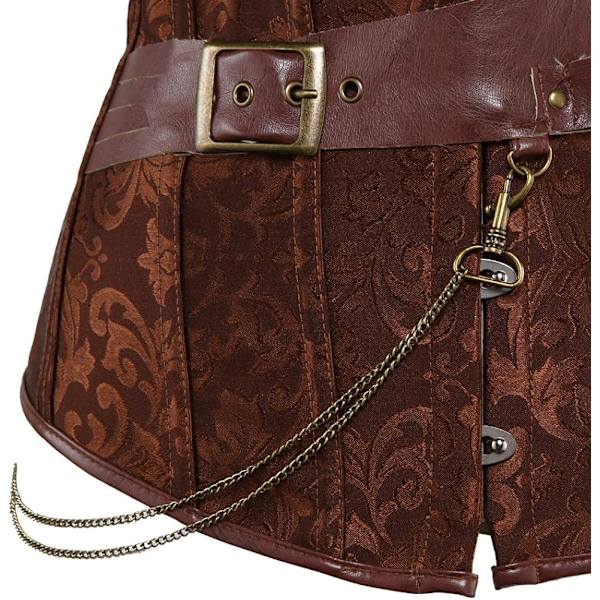 Punk Rock Faux Læder Steampunk Korset Sæt til Kvinder Retro Goth Overbust Stål