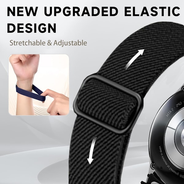 Elastisk rem til Galaxy Watch 7/6/5/4 40mm 44mm/5 Pro rem 45mm/Watch 6/4 Classic remme 46mm 42mm 47mm 43mm/FE mænd/kvinder, ingen mellemrum et klik nylon