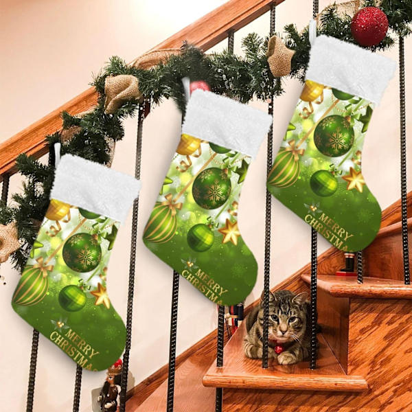 Julklapp, Personliga Julklappsstrumpor 2-pack Jul Snöflinga Boll Grön 18 tum Julstrumpor Hängande Ornament Kamin