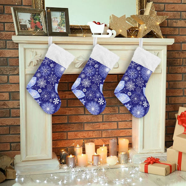 Julklapp, Personliga Julklappsstrumpor 2-pack Vit Snöflinga Blå Jul 45,7 cm Julstrumpor Hängande Ornament Eldstad