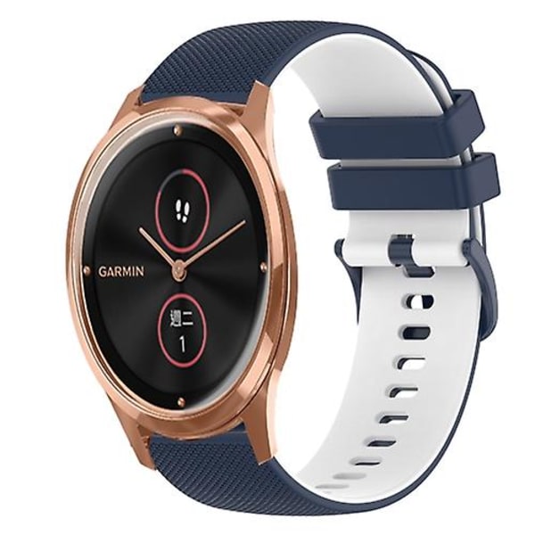 For Garminmove Luxe 20mm Ternet To-farvet Silikone Urrem KNK Dark Blue-White