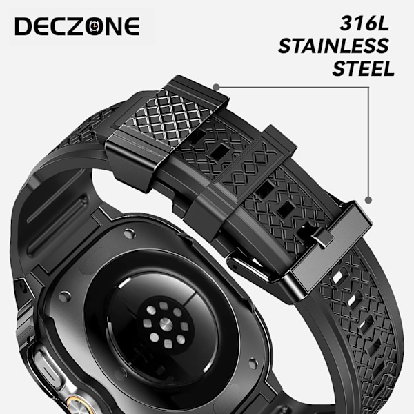 Silikone Rem med Rustfrit Stål Etui Kompatibel med Galaxy Watch Ultra 47mm Remme Beskyttende Etui til Mænd (Sort) Sort/Sort