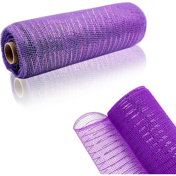 2 Rolls Purple Deco Mesh Ribbon 10 in x 30 ft,Metallic Purlap Deco Mesh Rolls