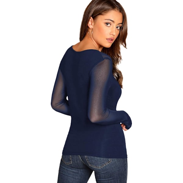 Kvinders Gennemsigtig Mesh Slim Fit Top Langærmet Gennemsigtig T-shirt Bluse