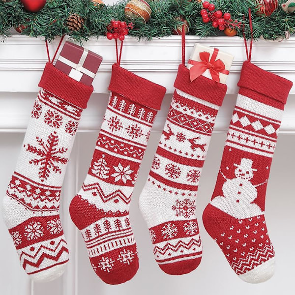 4-pack julstrumpor 18 tum stora stickade julstrumpor jul