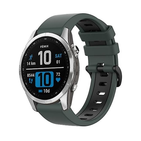 För Garmin Fenix 7 22mm Silikon Sport Tvåfärgad Klockarmband JVK Olive Green-Black