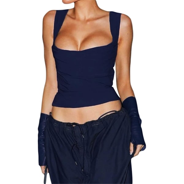 Blonder Korsett Topper for Kvinner Patchwork V-Hals Cami Topp Spaghetti Stropp Push Up