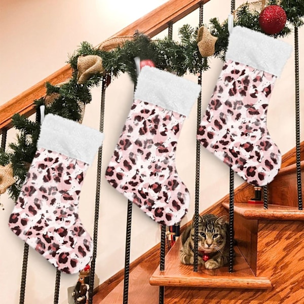 Julklapp, personliga julklappsstrumpor 2-pack Rosa leopard djurskinn zebra tie dye 45,7 cm julstrumpor hängande prydnad spis