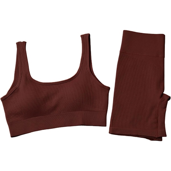 Yoga träningskläder för kvinnor sömlös ribbad BH topp hög midja shorts set 2