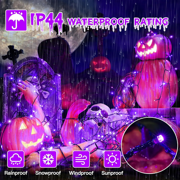 66FT 200 LED Halloween-lys, lilla Halloween-lys til udendørs brug med 8 lystilstande, vandtætte Halloween-lyskæder til jul udendørs