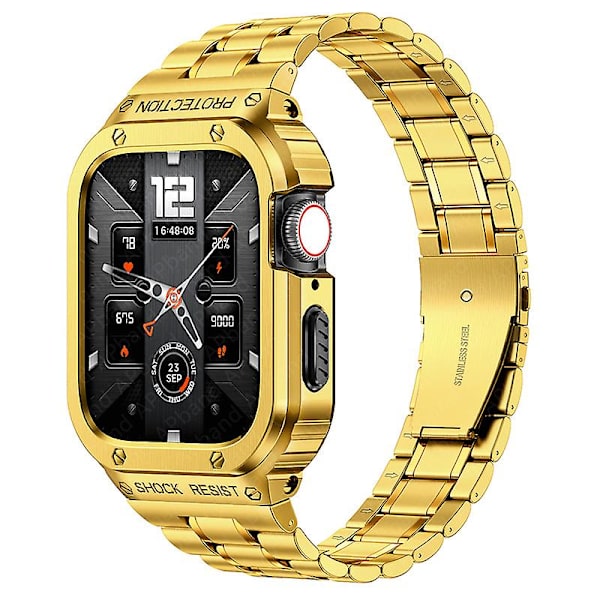 Rostfritt stål fodral + armband för Apple Watch Band 44mm 45mm 49mm 45 Mm stötfångarskydd tillbehör Iwatch Ultra Series 8 6 Se 7 armband gold 44mm