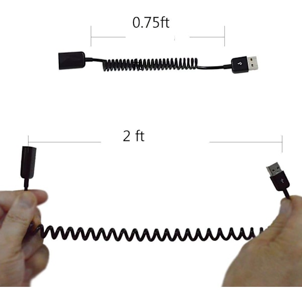 2 fot USB-kabelforlengelsesadapter spiral USB-kabel hann