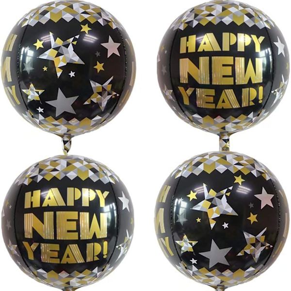 4D ballonger för gott nytt år, 4-pack