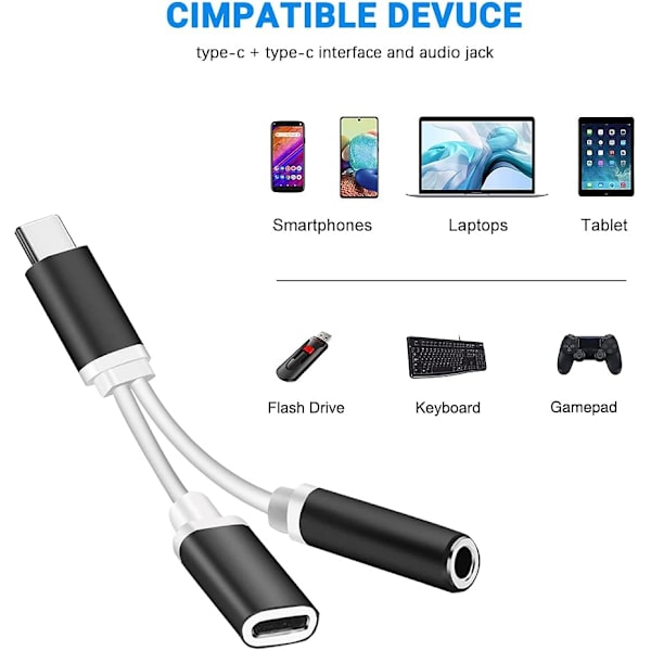 USB C hodetelefonadapter og lade USB C til 3,5 mm uttak