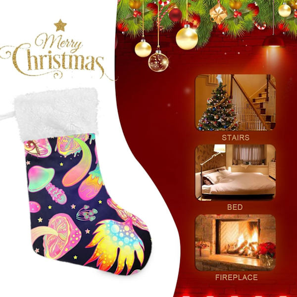 Julklapp, Personliga Julklappsstrumpor 2-pack Psykedelisk Svamp Pulver Svart 45,7 cm Julstrumpor Hängande Ornament Eldstad