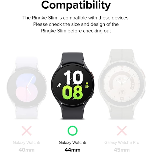 Slim [Anti-Yellowing Material / 2-pack] Kompatibel med Galaxy Watch 5 44mm Skal för Minimalistisk, Solid Transparent Skydd + Extra Färg för Kvinnor, Män