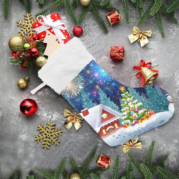 Julstrumpa, personliga julstrumpor 2-pack Snögubbe under fyrverkeri 45,7 cm Julstrumpor Hängande Ornament Eldstad för träd