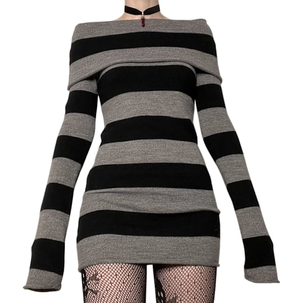 Stickad miniklänning - Off Shoulder Punk Gothic Långärmad