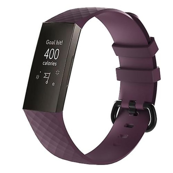 Diamantmönstrad silikonklockarmband för Fitbit Charge 3 SKZ Dark Purple