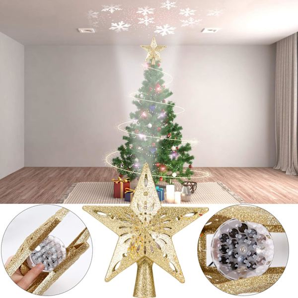 Julgransstjärna med belysning [Guld], 3D ihålig glittrande stjärna jul