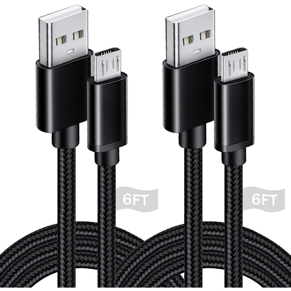 Micro USB-kabel 6ft 2pack Android-laddare Snabbladdningskabel Flätad