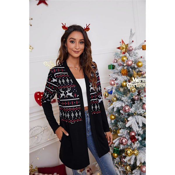 Casual juleprint strikkede cardigans med lange ærmer og åben front