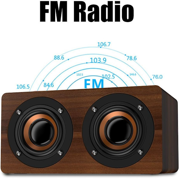 Trådlös Bluetooth-högtalare i trä, retro tung bas musikspelare stödjer FM-radio väckarklocka funktion för hemmakontor idé vänner (brunt korn)