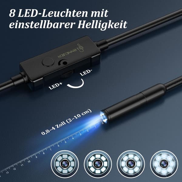 wxsp 5 Meter Endoskopkamera - 7mm Diameter IP67 Vattentät Inspektionskamera - 3-i-1 USB Micro Android-anslutning med 6 LED