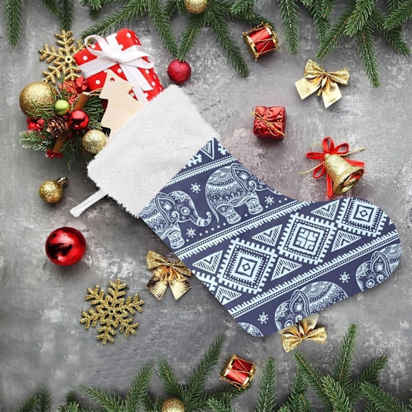 Julklapp, Personliga Julklappsstrumpor 2-pack Boho Mandala Aztec Elephant Blå 18 tum Julstrumpor Hängande Ornament Kamin för