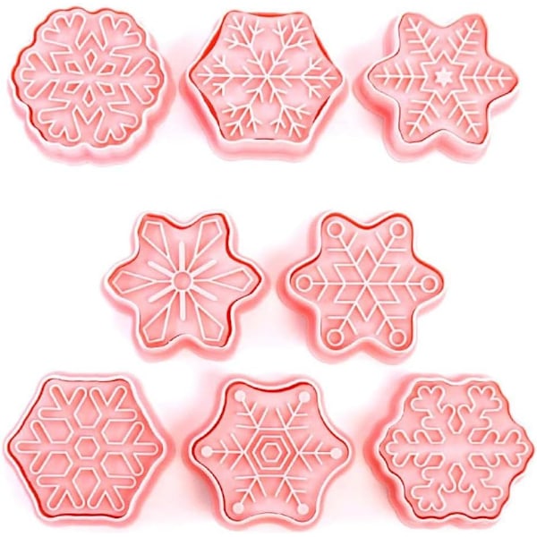 8 st/ set Kakformar Plast 3D Snöflinga Form Pressbar Form