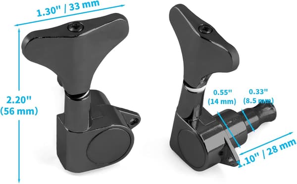 Svarta förseglade gitarrstämskruvar, 2L+2R strängstämskruvar maskinhuvuden set gitarrreservdelar för 4-strängad basgitarr