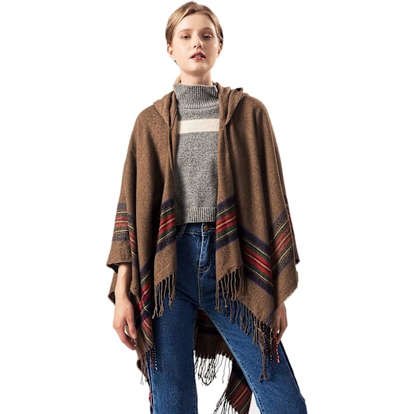 Oversized vinterteppe sjal kvinners koselige åpne foran poncho