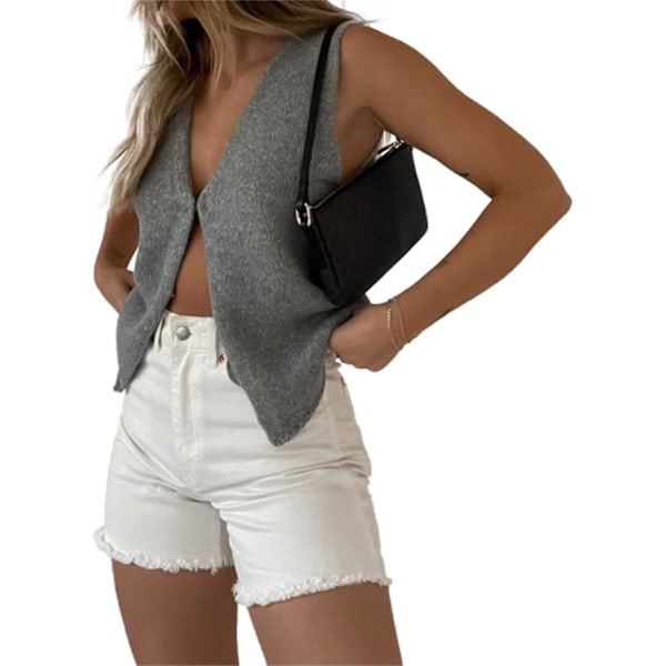 Kvinde Button Waistcoat Vest Dressy Crop Corset Bustier Racerback Tank Top