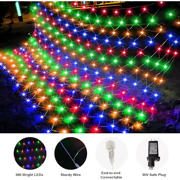 (Ny) Udendørs julelys, 12x5Ft store netlys, 360 LED Chrsitmas netlys, 8 lystilstande udendørs dekorationslys til