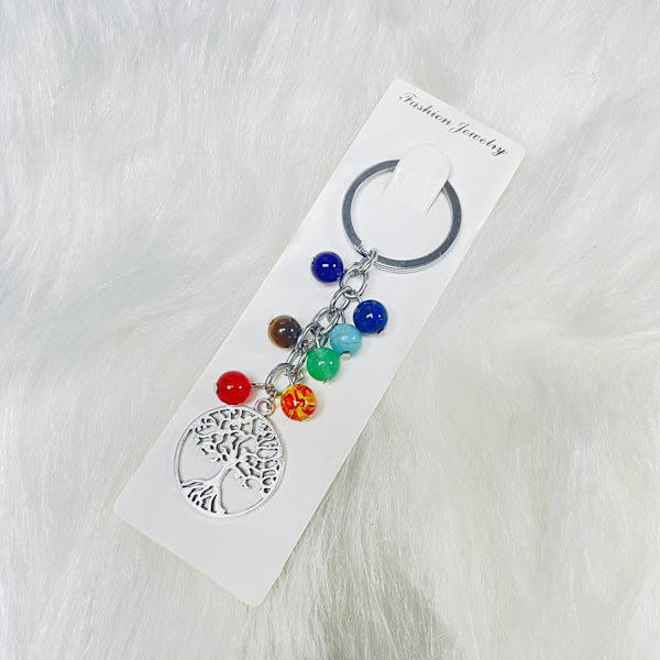 7 Chakra Krystal Ædelsten Nøglering - Naturlig Helbredende Nøglekæde