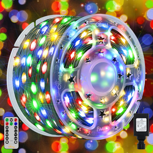 Julelys, 198 FT 600 LED utendørs vanntette juletrelys med 8 moduser fjernkontrolltimer, fe lys for hus hage utendørs innendørs
