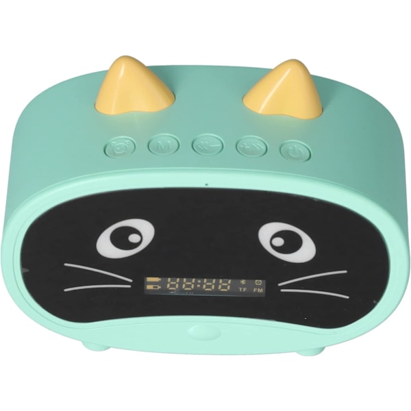 Bluetooth-høyttaler, liten vekkerklokkeradio for soverom, dobbel alarm, LED-skjerm, søte katteører støtter minne- og USB-lydkort, FM grønn