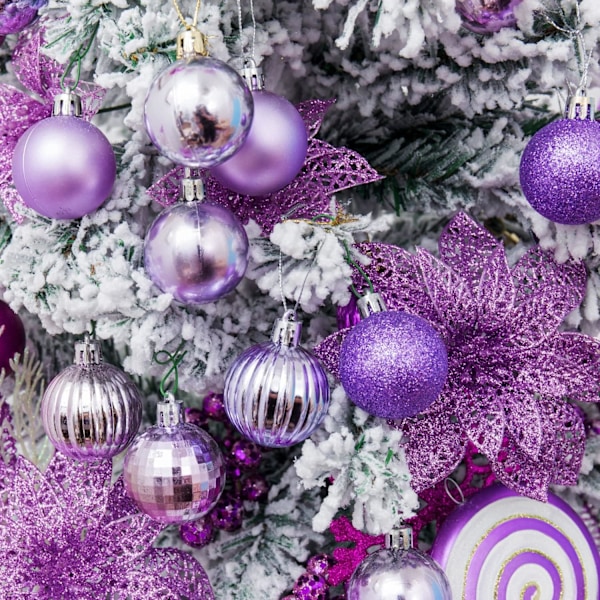 24 st julgranskulor i plast, krossäkra julgranskulor, set med dekorationer