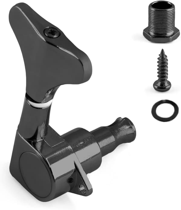 Svarta förseglade gitarrstämskruvar, 2L+2R strängstämskruvar maskinhuvuden set gitarrreservdelar för 4-strängad basgitarr